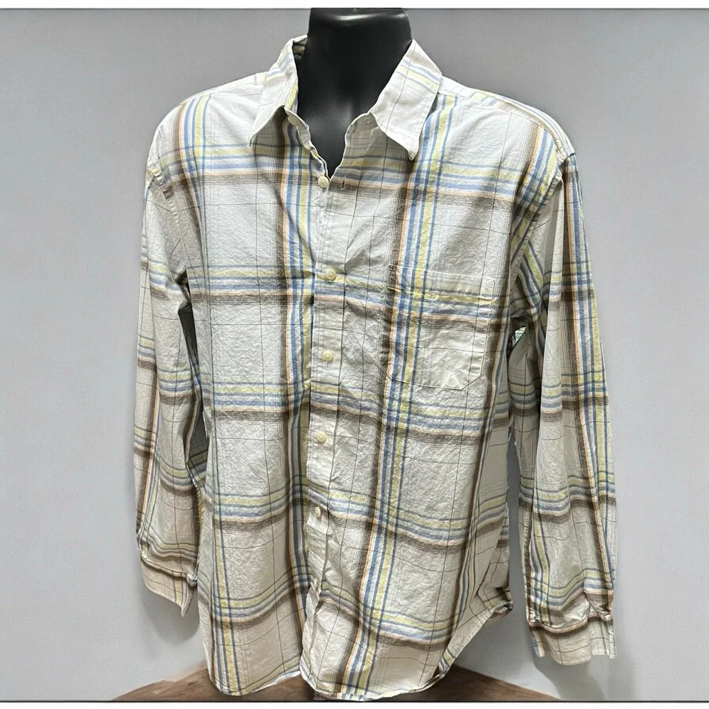 JOE JOSEPH ABBOUD Men's XL Plaid Button Up Shirt 100% Cotton‎ Long Sleeve EUC